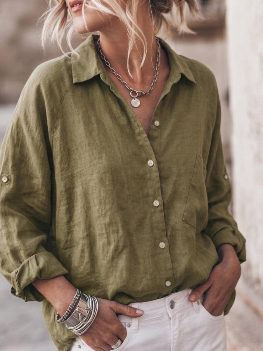 Knotted at the waist over a long skirt for a line through the middle.